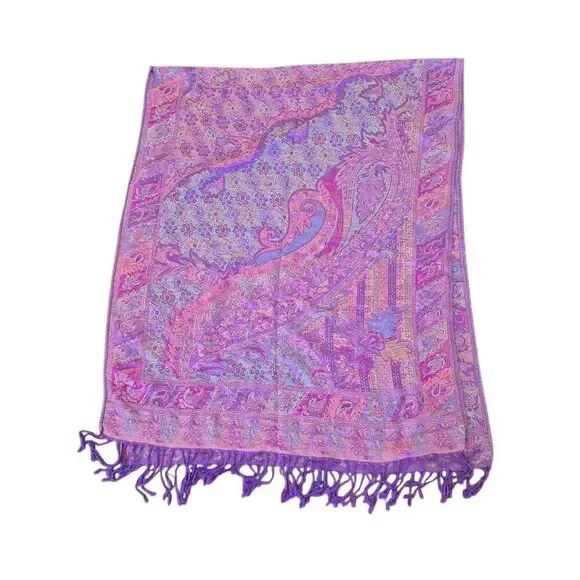 Pashmina Magenta 100% Cashmere Scarf w Fringe - Picture 7 of 7